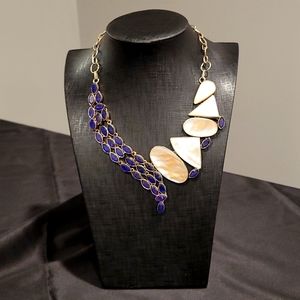 Blue Sapphire & Mother of Pearl Gemstone Silver Jewelry Statement Neckla…